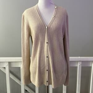 Lafayette 148 New York Beige Ribbed Button-Front Cardigan